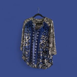 Peter Nygard Blue and Black Patterned Blouse